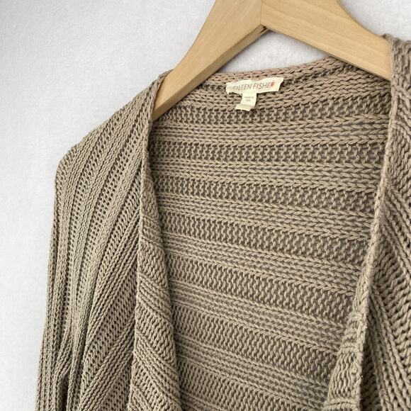 EILEEN FISHER Sweater S Cotton Ribbed Cardigan Draped Open Front Brown USA - Picture 2 of 11